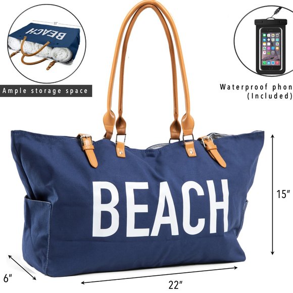 KEHO "Beach Vibes" Large Beach Bag/Tote (Navy Blue) - Picture 7 of 11